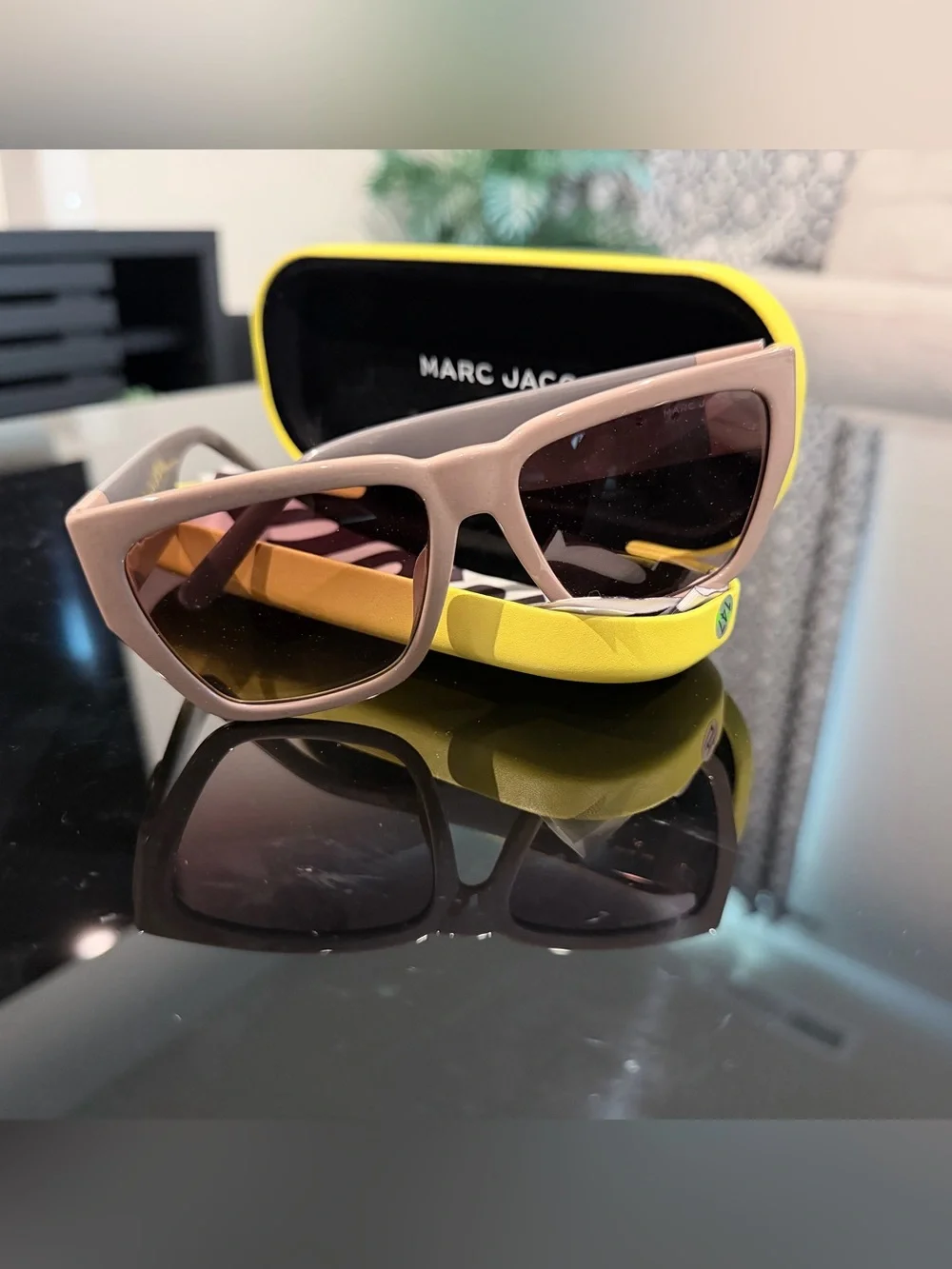 Marc Jacobs Tan Square Sunglasses with Brown Lenses